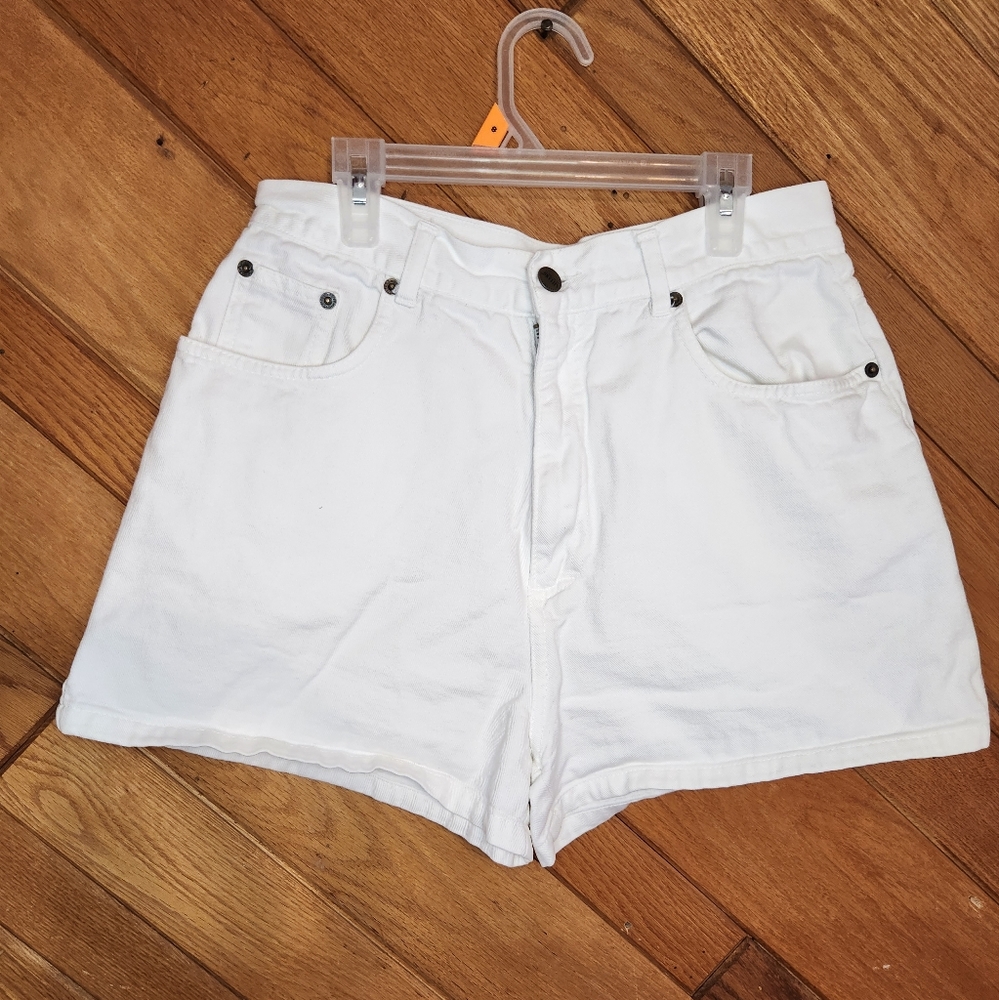 High-Rise White Denim Shorts with Front Pockets